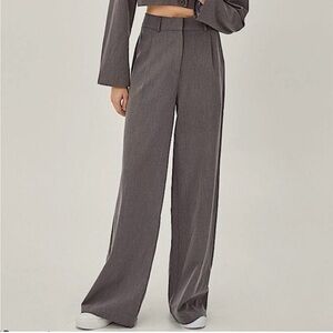 Nasty Gal Dark Gray Wide Leg High Waisted Pleated Trouser